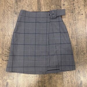 Club Monaco Plaid Belted Mini Skirt Grey Check Size 00 Work Office Preppy
